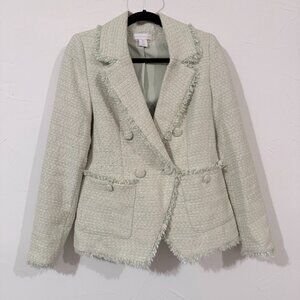 House of Harlow 1960 Blazer, Size S, Tweed Fringe Jacket, 70% Cotton, Mint Green